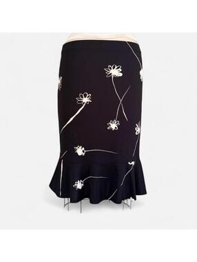 Max Studio Black White Floral Flounce Hem Midi Skirt in Black